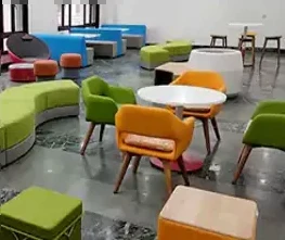Co-working idea lounge with colourful seating